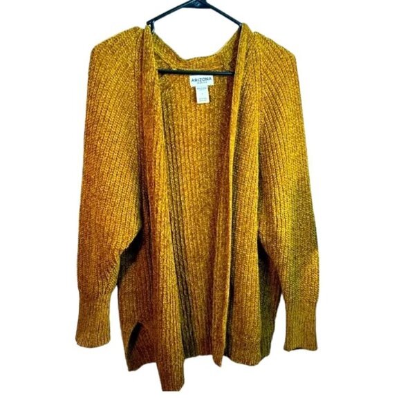 Arizona Mustard Yellow Women’s Size Small Chenille Long Sleeve Cardigan - Picture 1 of 8